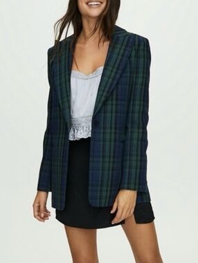 Aritzia Sunday Best Plaid Blazer, XXS In Green and Blue